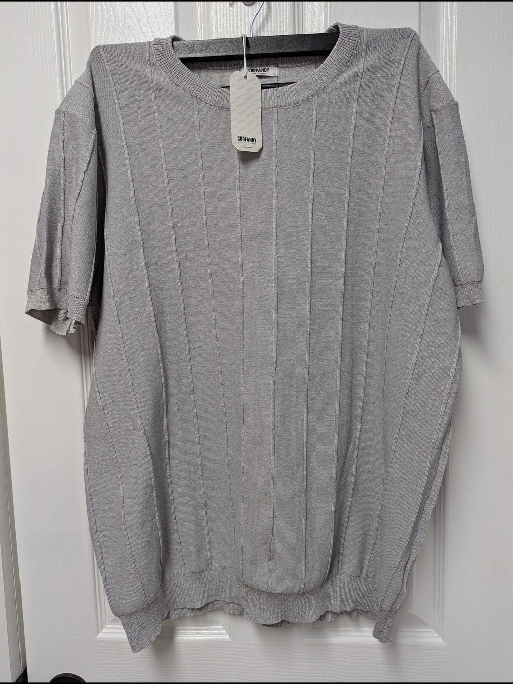 Coofandy Light Gray Ribbed Knit Tee - Picture 2 of 8